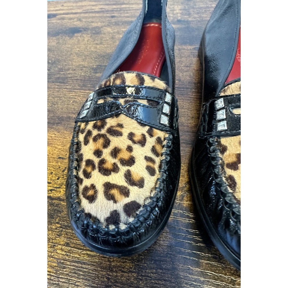 Brighton Mohawk Black Patent Leather Leopard Calf Hair Loafers 8 M Shoes Flats - Picture 4 of 16